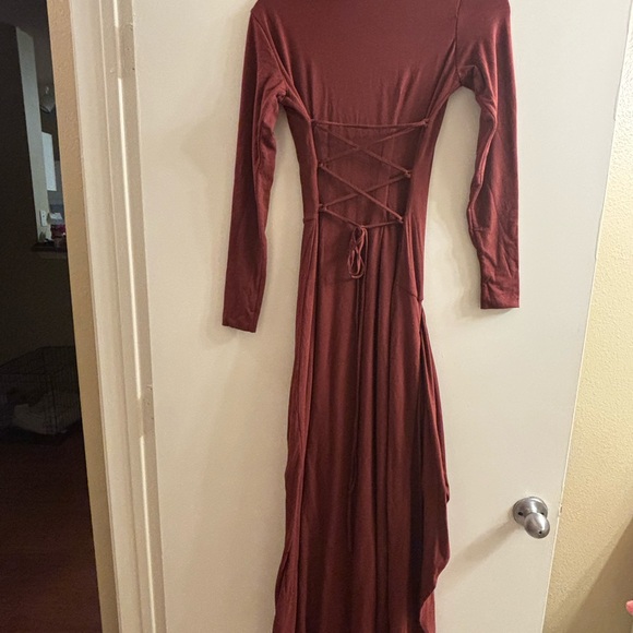 Venus Long Sleeve Dress in Bamboo / Asymmetrical Ruffled Long Sleeve Dress - Picture 5 of 8